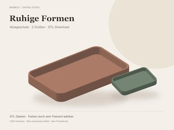 Ablageschale STL – 2 Größen, minimalistischer Organizer für Schlüssel und Schmuck, 3D-Druckdateien