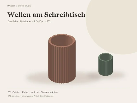 Geriffelter Stiftehalter STL – 2 Größen, minimalistischer Schreibtisch-Organizer, 3D-Druckdateien